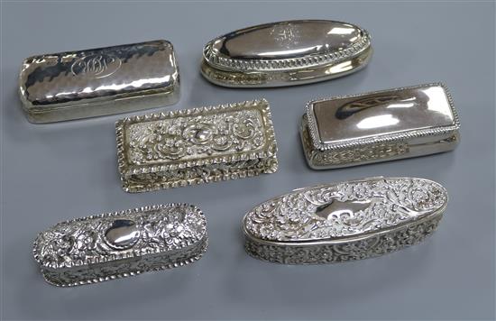 Six Victorian and later silver trinket boxes,